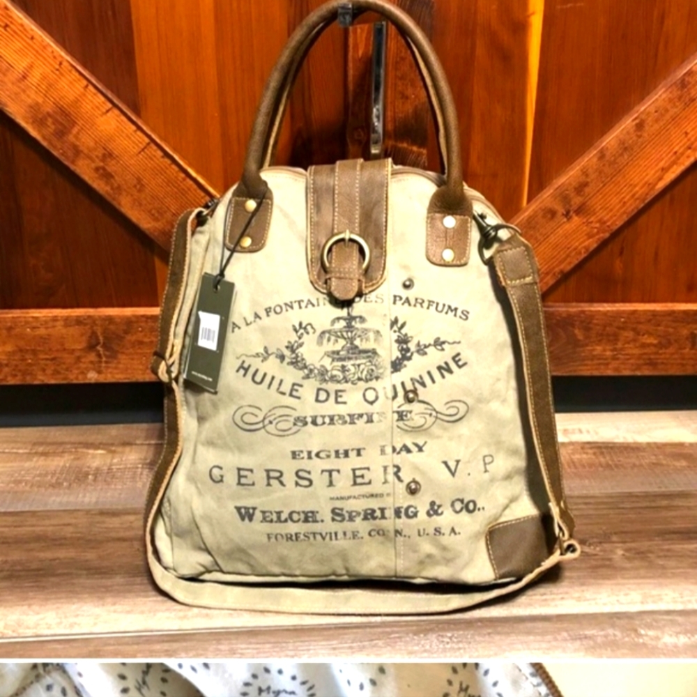 Myra upcycled Canvas Gerster Shoulder Bag Purse, perfect large bag